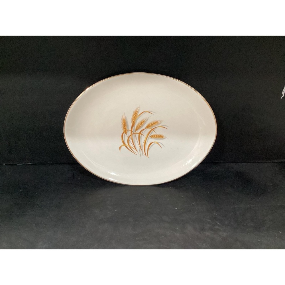 Golden Wheat 22k Gold Platter 11.75" Vintage Homer Laughlin USA Ivory Oval